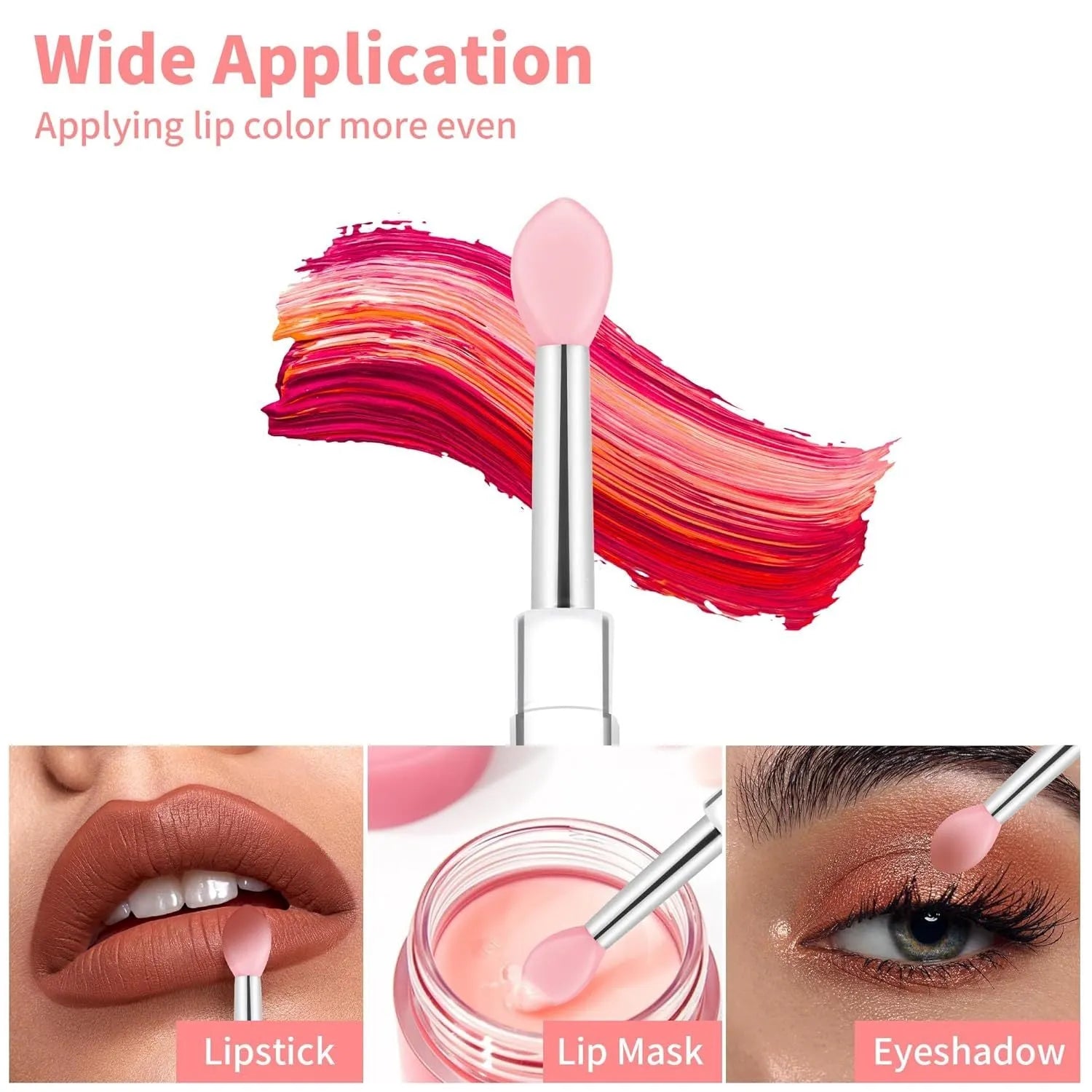 Silicone lip brush with protective cap for hygienic lip product application