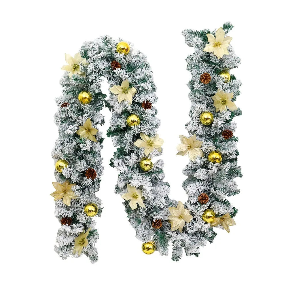 American style flocked rattan Christmas garland vine in a choice of five colours: gold, blue, silver, pink, or red.