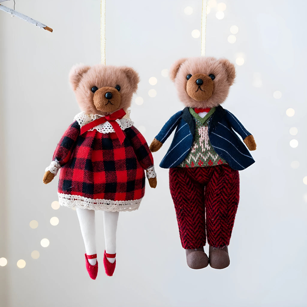 Cartoon-style cloth plush bear doll, available in gentleman bear or princess bear colour options.