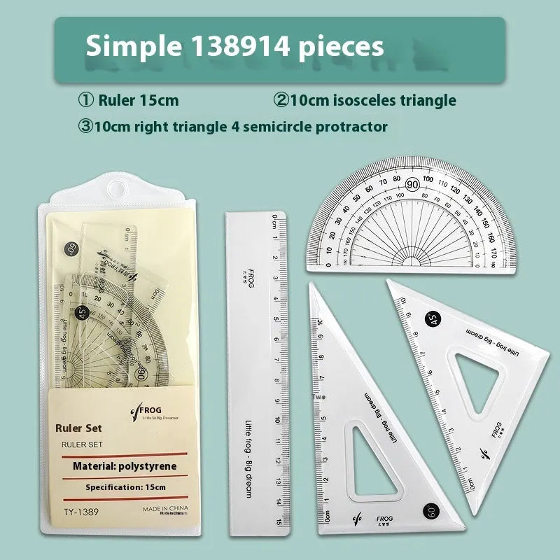 Transparent acrylic drawing ruler sets with square ruler and protractor for geometry and technical drafting