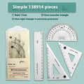 Transparent acrylic drawing ruler sets with square ruler and protractor for geometry and technical drafting