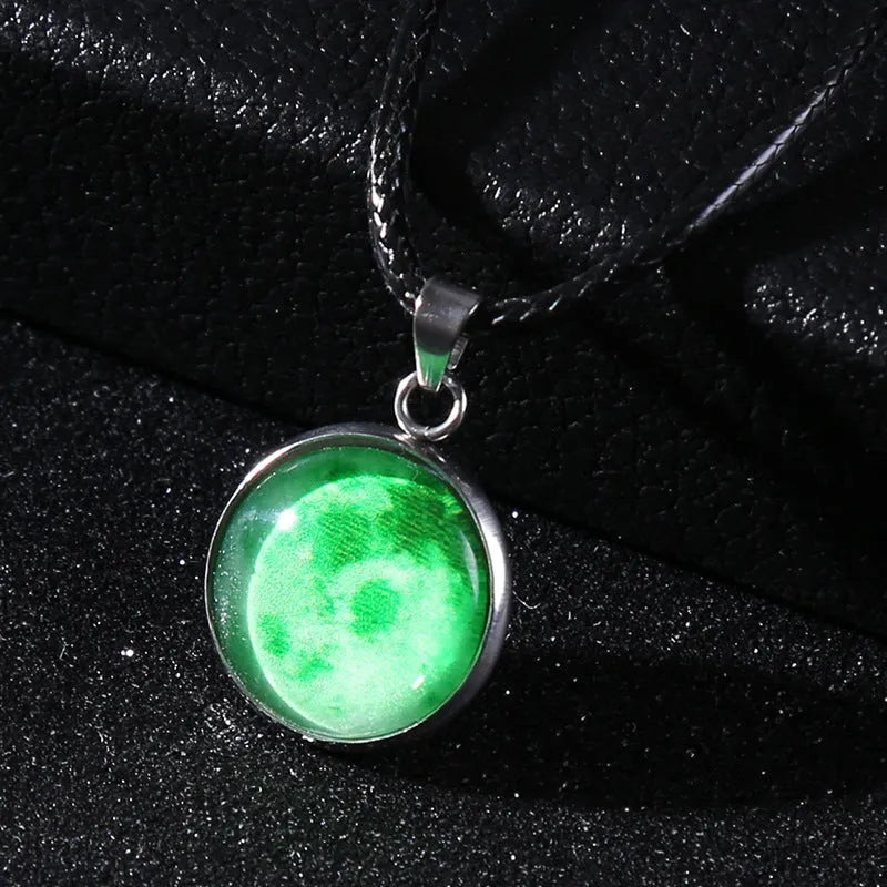 Luminous alloy unisex necklace with organic glass constellation pendant on adjustable glass chain.