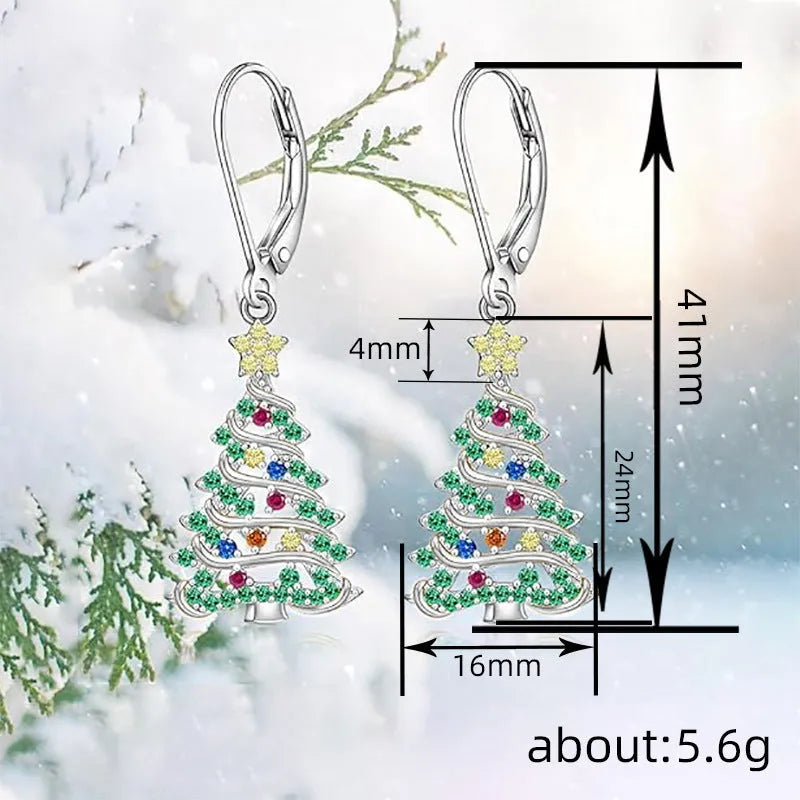 Women's Christmas tree earrings in copper with white gold colour finish and star shape design