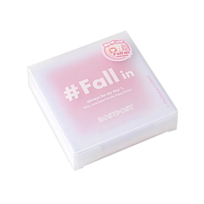 Square 70mm multifunctional notepad with gradient colour cover, showing sticky notes and parchment inner pages.
