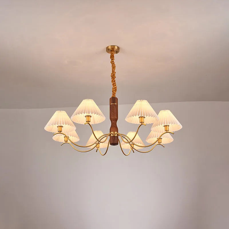 American retro walnut wood wall lamp with fabric shade in bedside setting