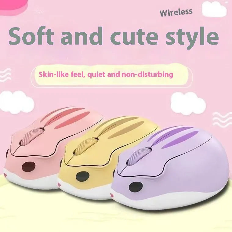 Hamster 109E wireless Bluetooth silent mouse in yellow, pink, or grey colour on a white background.