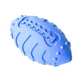 Light green rubber rugby ball dog toy with textured surface for teeth cleaning
