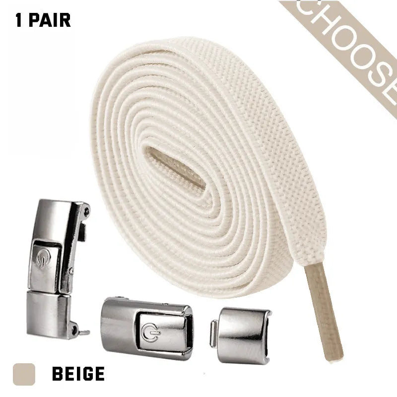Press lock elastic shoelaces with 8mm widened flat design in various colours