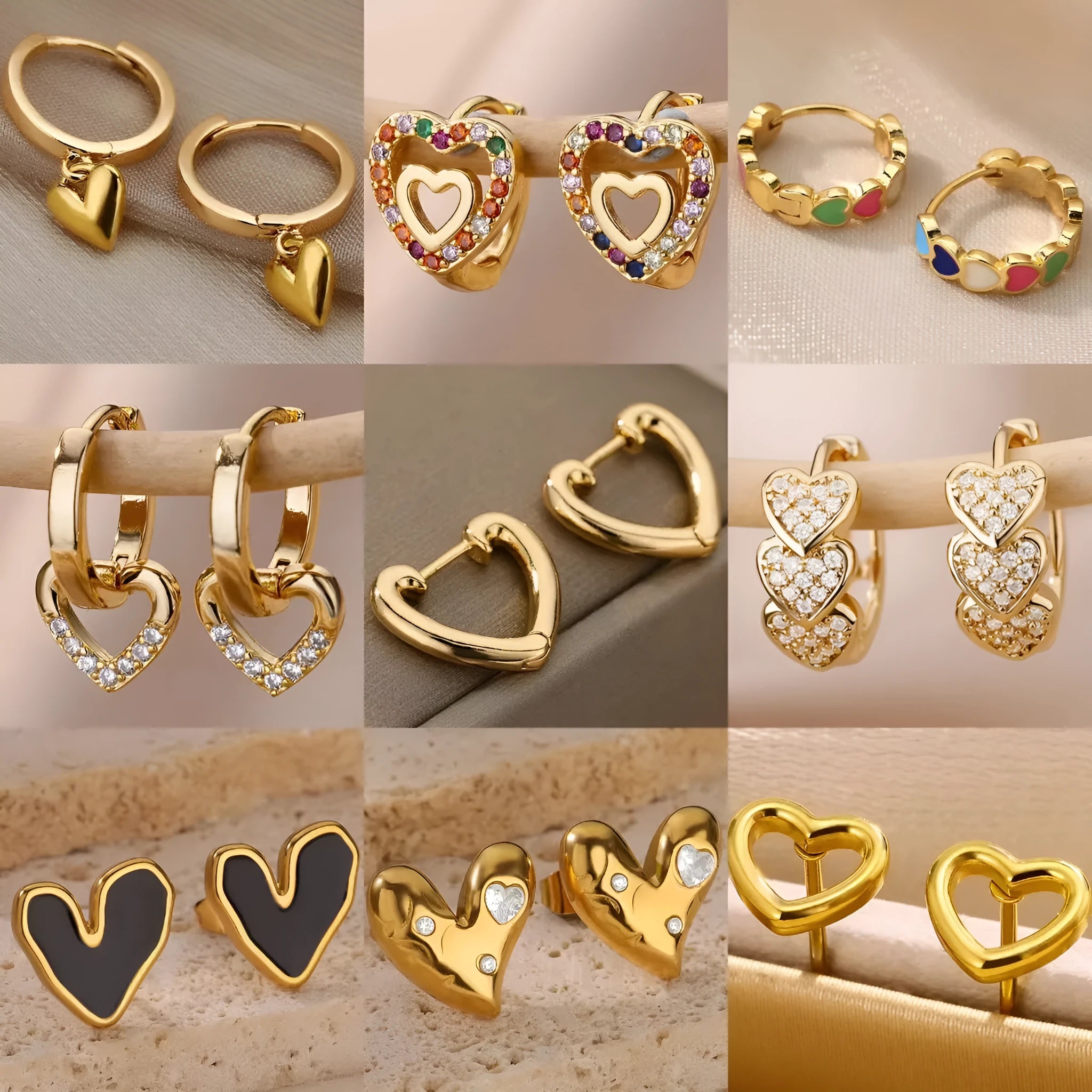 Heart-shaped stainless steel clip earrings with love design in E3127G-5 colour