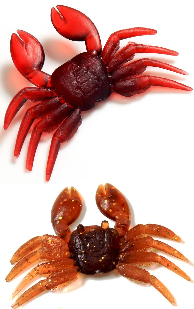 PVC crab fishing lure in brown and red colour options measuring 8cm for bottom-feeding fish