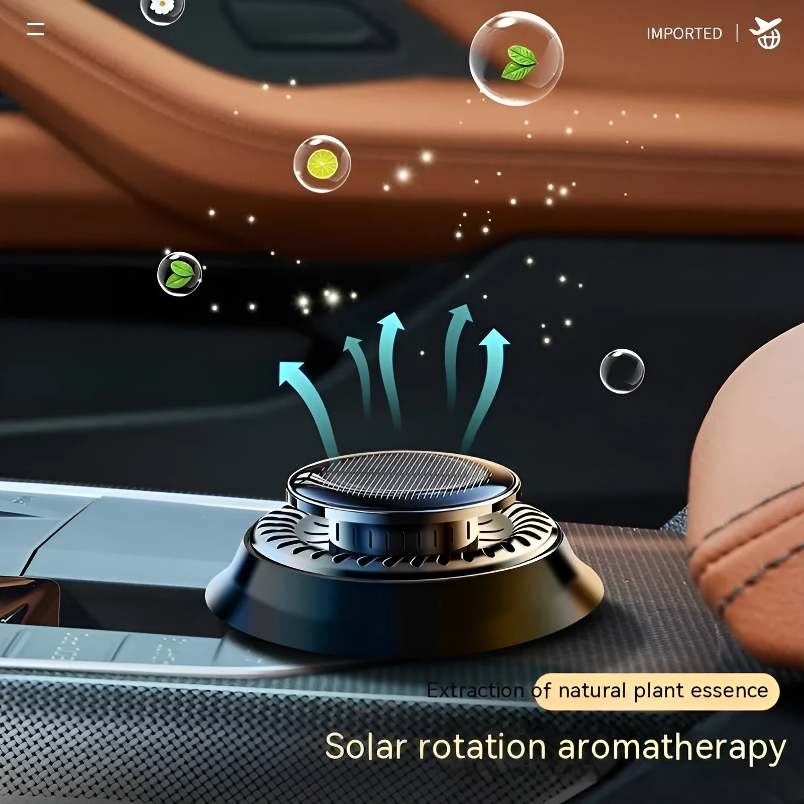 Solar-powered electromagnetic de-icing car aromatherapy decoration in black gulong or black ocean colour