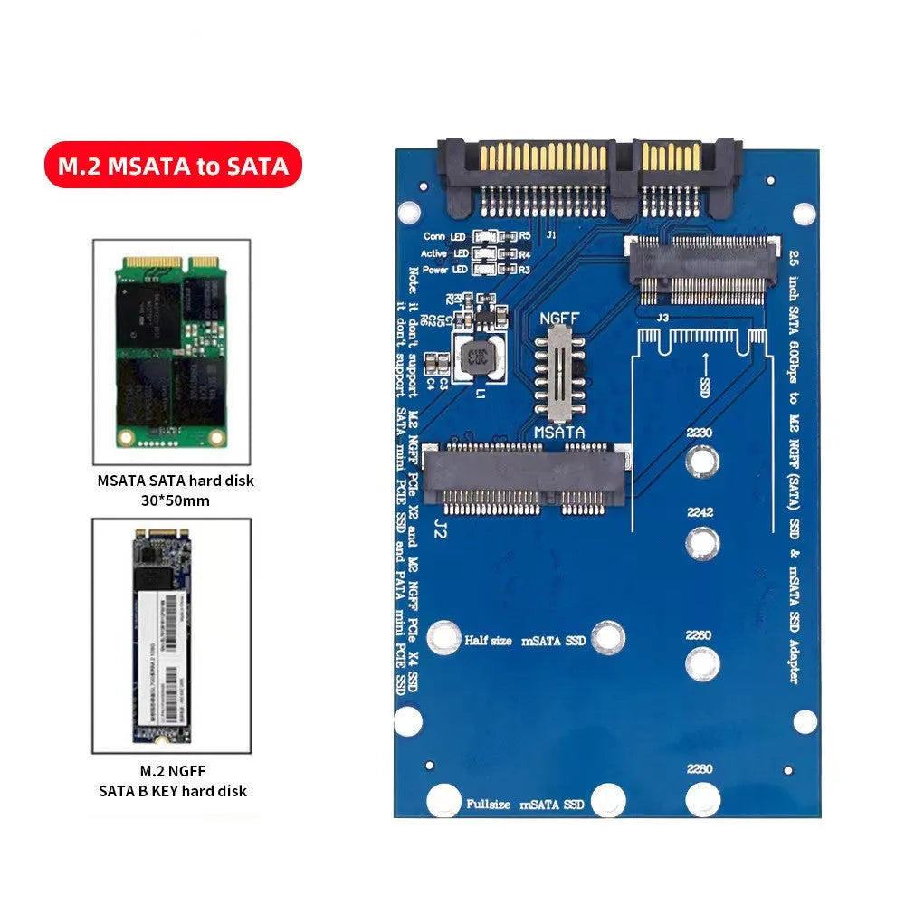 Black SATA3 to M.2 NGFF mSATA SSD conversion card adapter with connectors