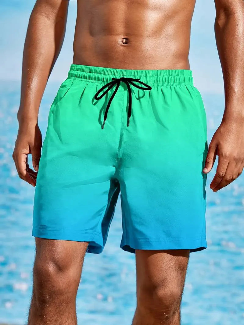 Men's gradient colour 3D printed sports shorts in mesh fabric with micro elasticity