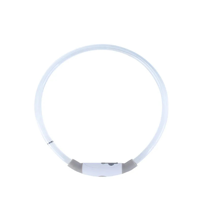USB rechargeable LED dog collar glowing in dark with adjustable 70cm length