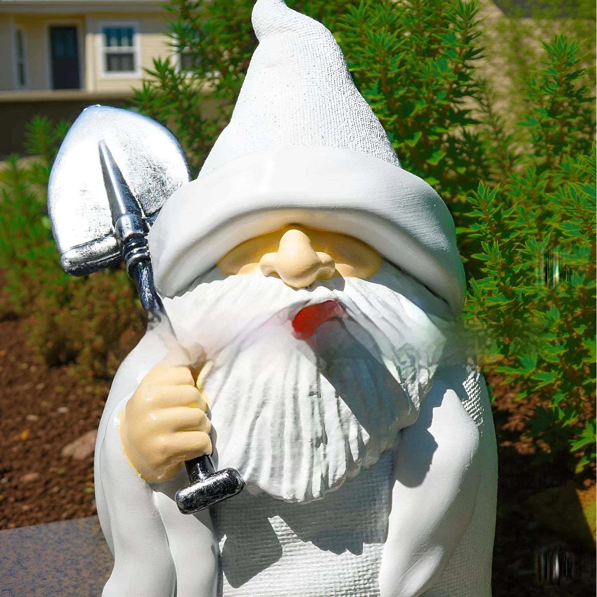 Smoking shovel dwarf Christmas ornament made from resin and plastic materials for garden decoration