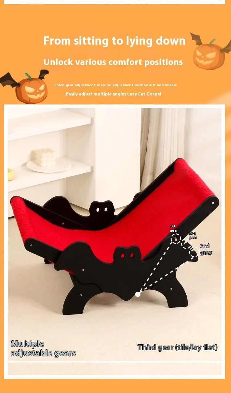 MW-054 wooden cat recliner bed with black and red halloween cage design