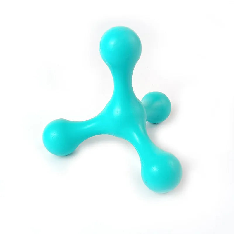 Blue silicone dog chew toy with three flexible legs for teething puppies