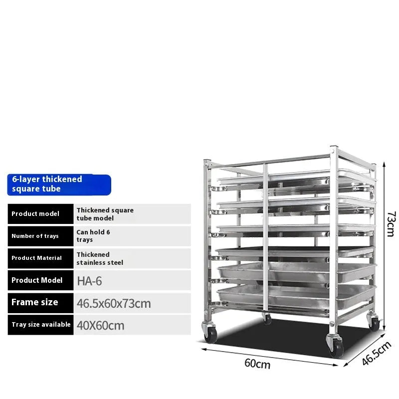 Six-tier stainless steel baking tray rack with secure locking clips