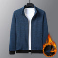 Men's black fitted casual jacket with a stand-up collar and zip front.