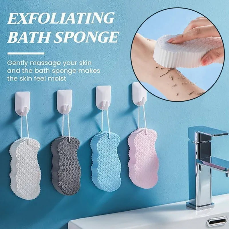 3D fish scale pattern bath sponge in light blue colour showing textured exfoliating surface