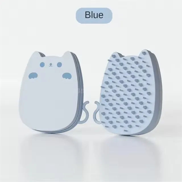 Brown silicone pet grooming comb with dual bristle types for cats and dogs