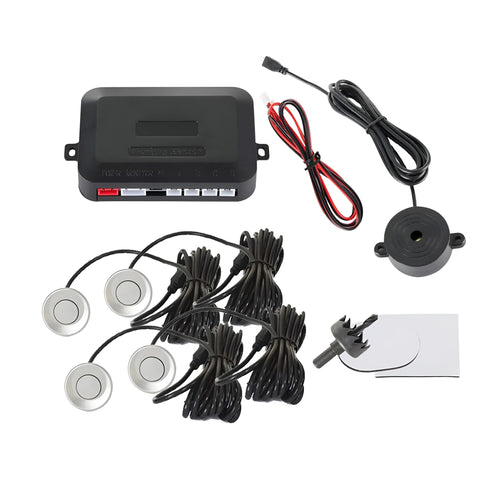 4-probe car reversing radar kit with sensors, command module, and installation tools