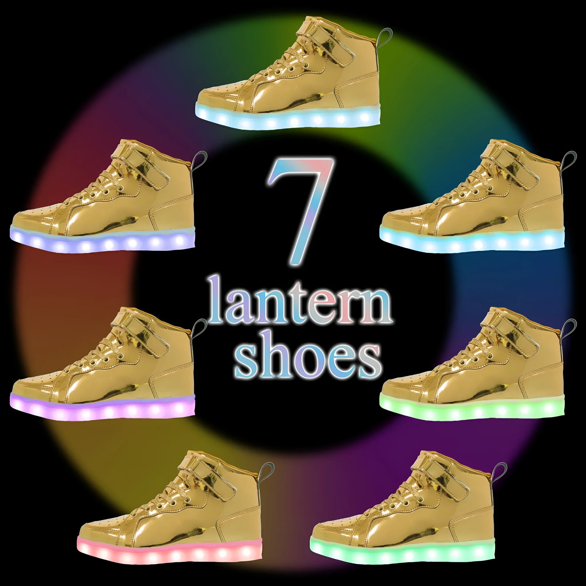 Black high-top LED light-up sneakers with velcro straps and a lit sole.
