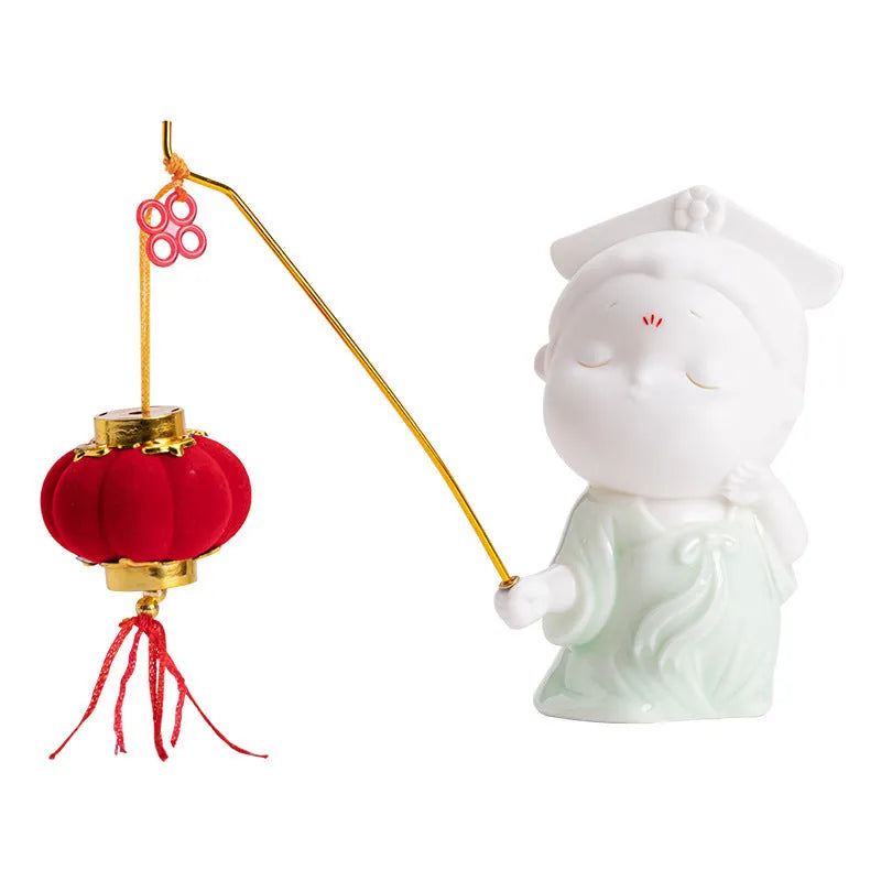 Ceramic cute female court attendant figurine incense burner decoration.