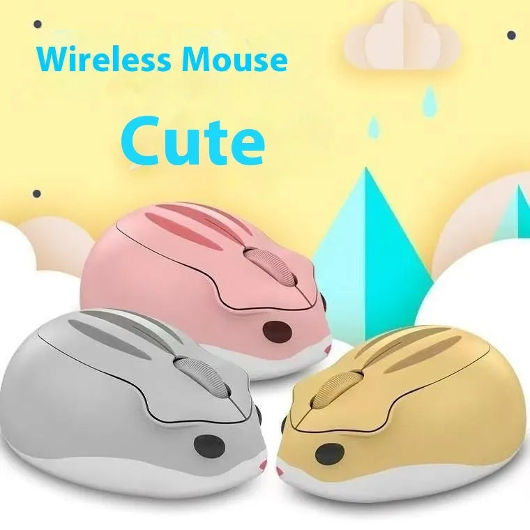 Hamster 109E wireless Bluetooth silent mouse in yellow, pink, or grey colour on a white background.
