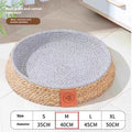 Circular rattan cat bed nest with woven sides, showing breathable construction for pet resting
