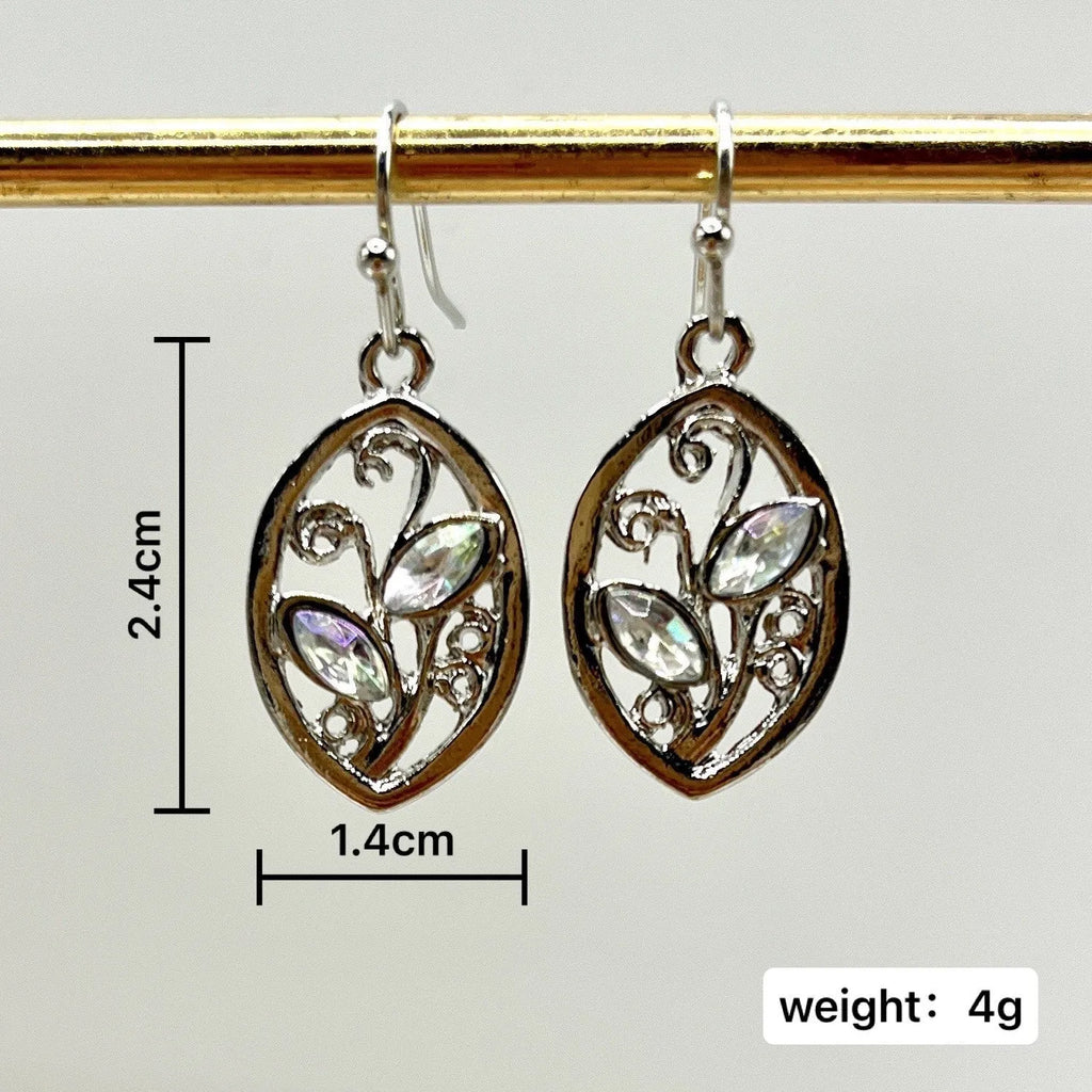 Silver alloy moonstone earrings with colourful embedded leaves design for women