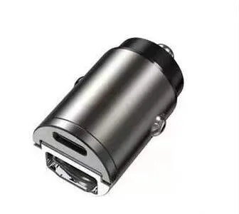 Mini 30W car cigarette lighter charger with zinc alloy body measuring 45mm by 20.7mm