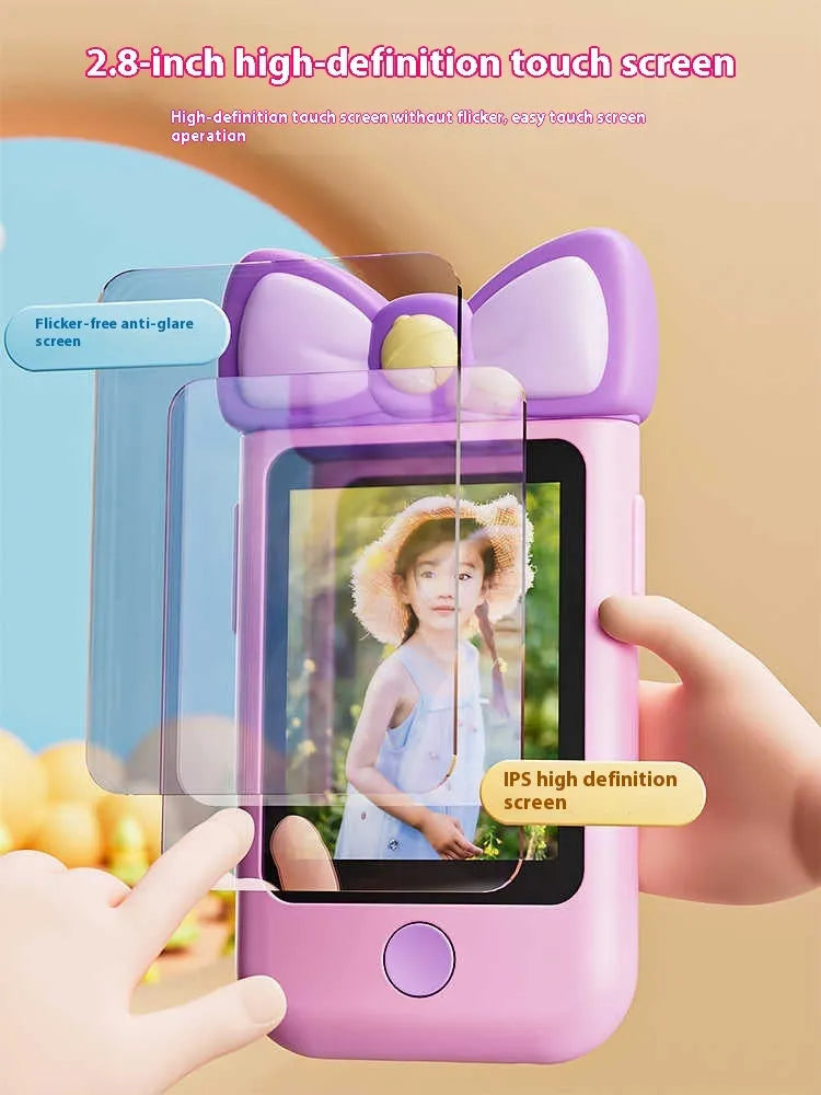 Children's toy simulation mobile phone with 22 function flip lens in Kitty and Spaceman styles on white background