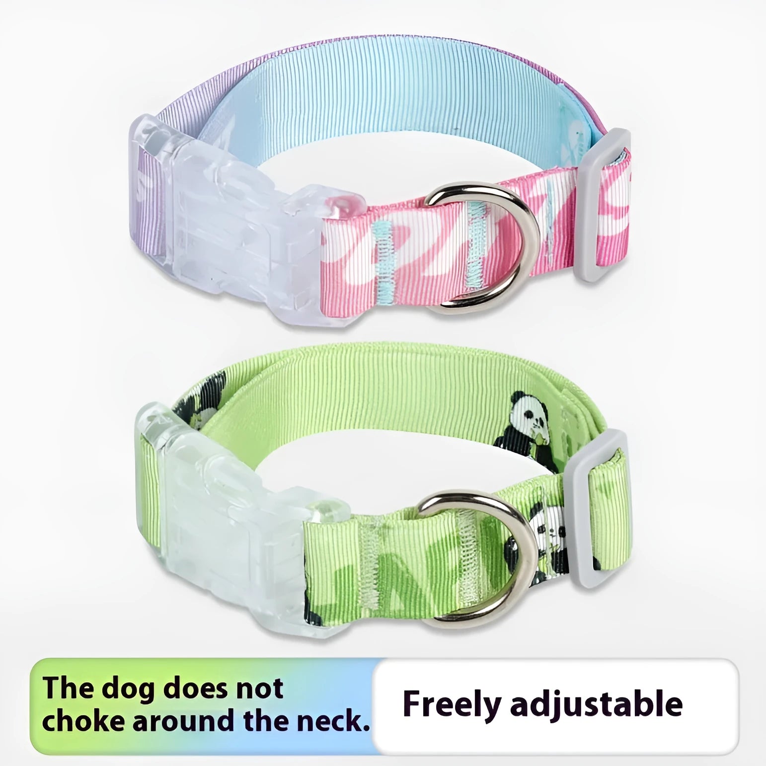 Adjustable nylon dog collar with colourful cartoon gradient print in Panda Green.