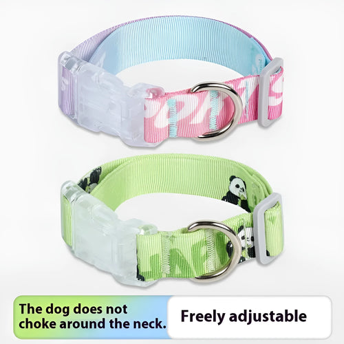 Adjustable nylon dog collar with colourful cartoon gradient print in Panda Green.