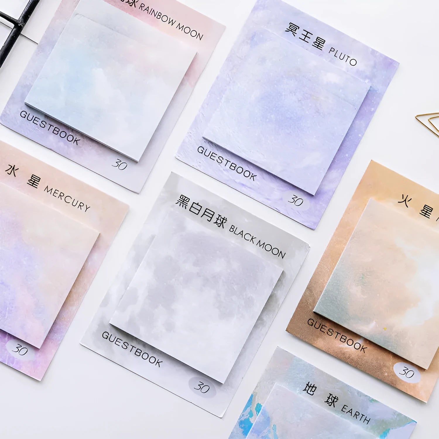 Square planet sticky notes pad with oil painting artwork showing 7.3cm sheets