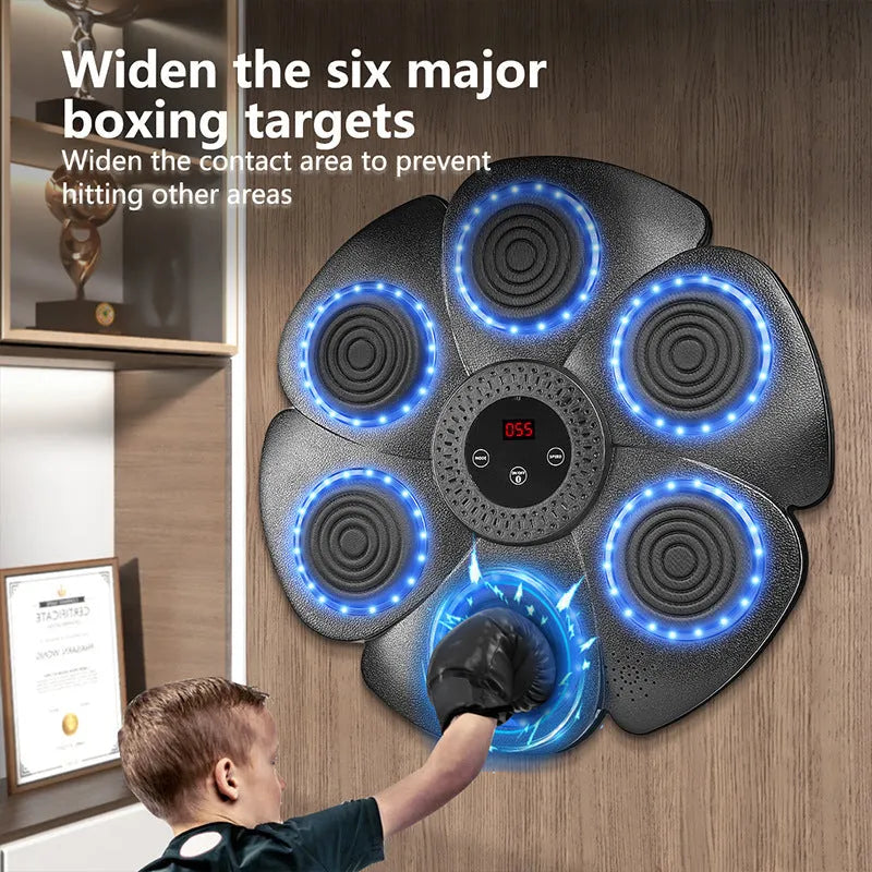 Black smart music boxing machine wall target with LED lights and Bluetooth connectivity