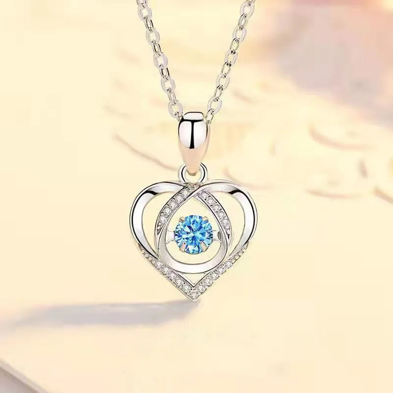 Blue diamond geometric heart pendant necklace and bracelet set on electroplated copper chain