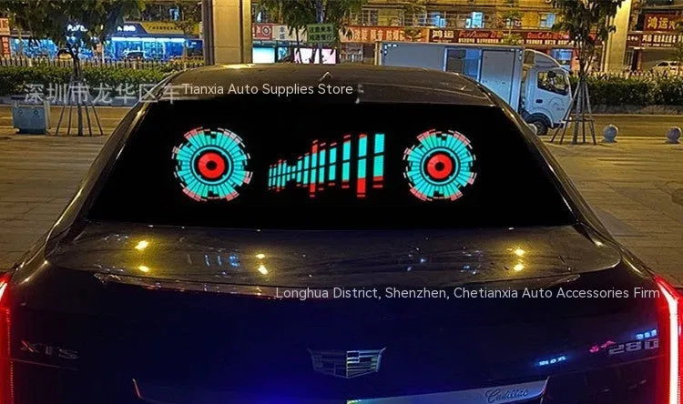 Car interior voice-controlled rhythm light displaying one of its 16 electroluminescent patterns on a 90 by 25 cm panel.