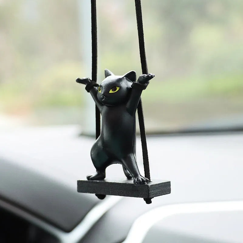Resin cartoon cat car pendant decoration with adjustable rope in five colour variations