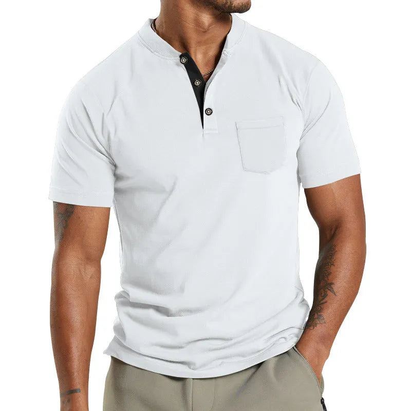 Men's plus size solid colour short sleeve shirt with a button chest pocket, shown in Army Green.