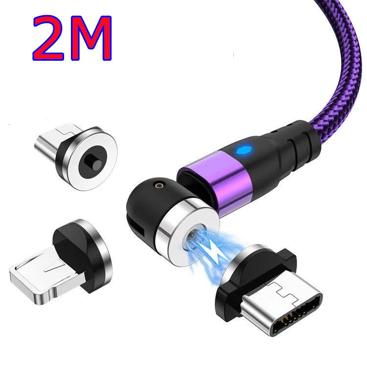 Magnetic charging cable with LED light indicator in various colours showing magnetic connection heads