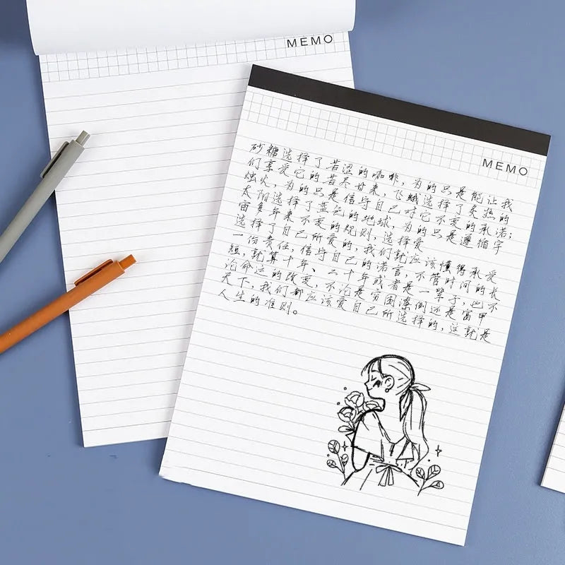 A4 tearable meeting minutes notebook with grid paper and wireless adhesive binding in assorted colours