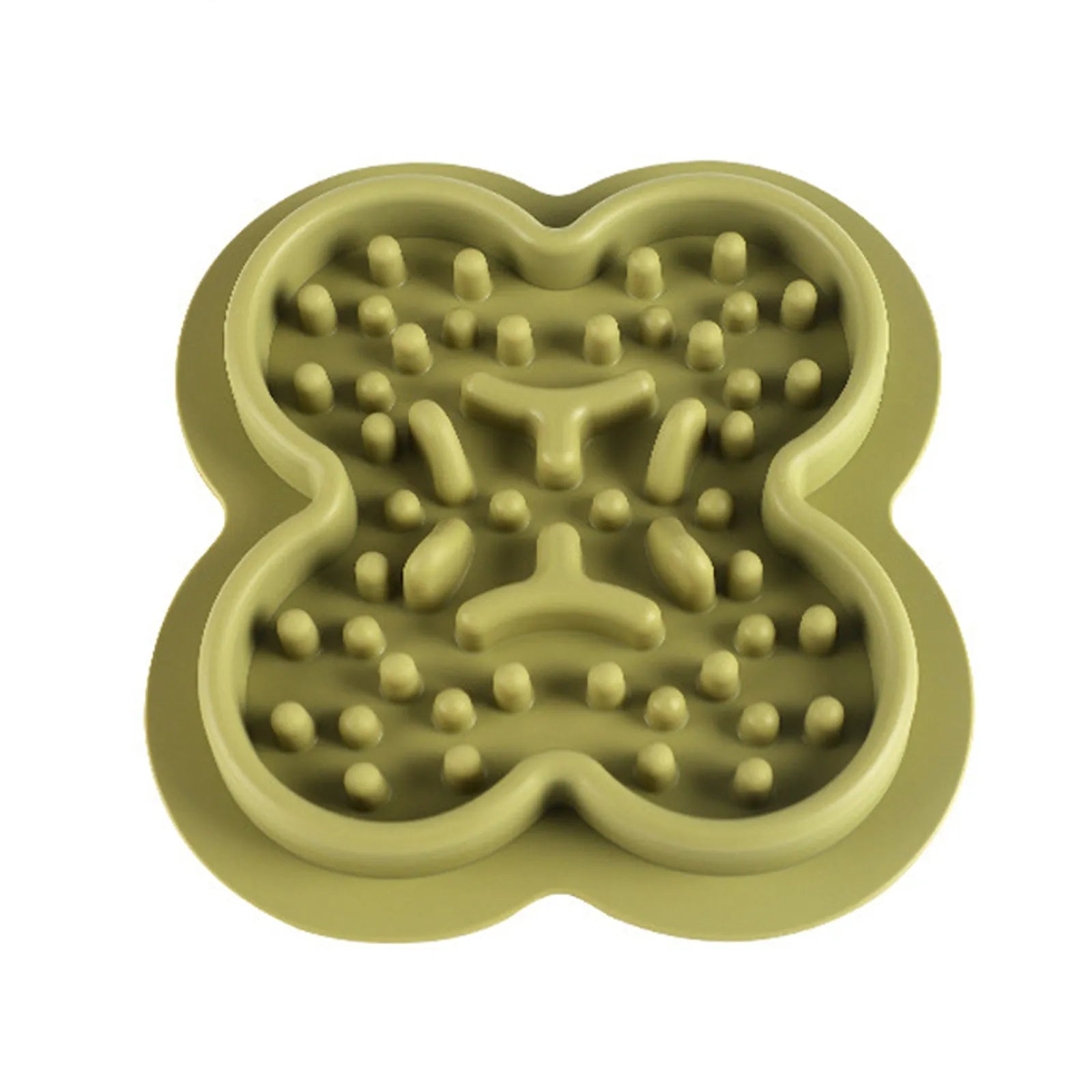 A blue silicone pet licking mat with a textured surface and non-slip base for slow feeding cats and dogs.