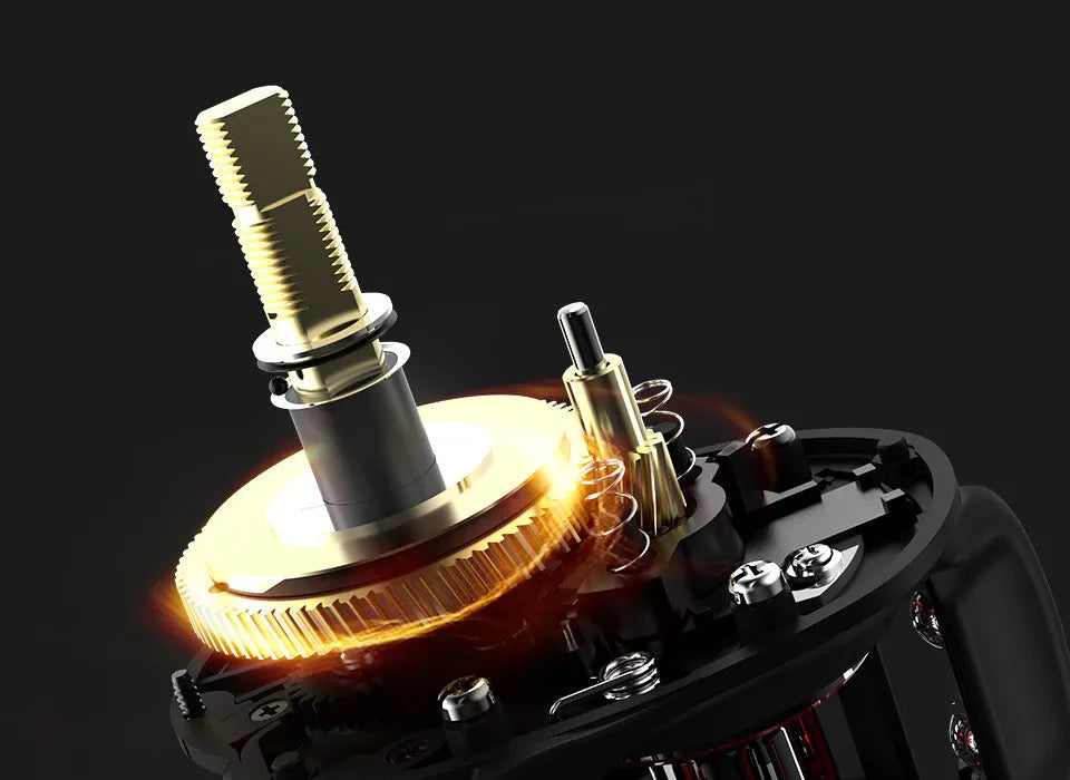 Drip wheel fishing reel showing rocking wheel line mechanism with left and right hand configuration options