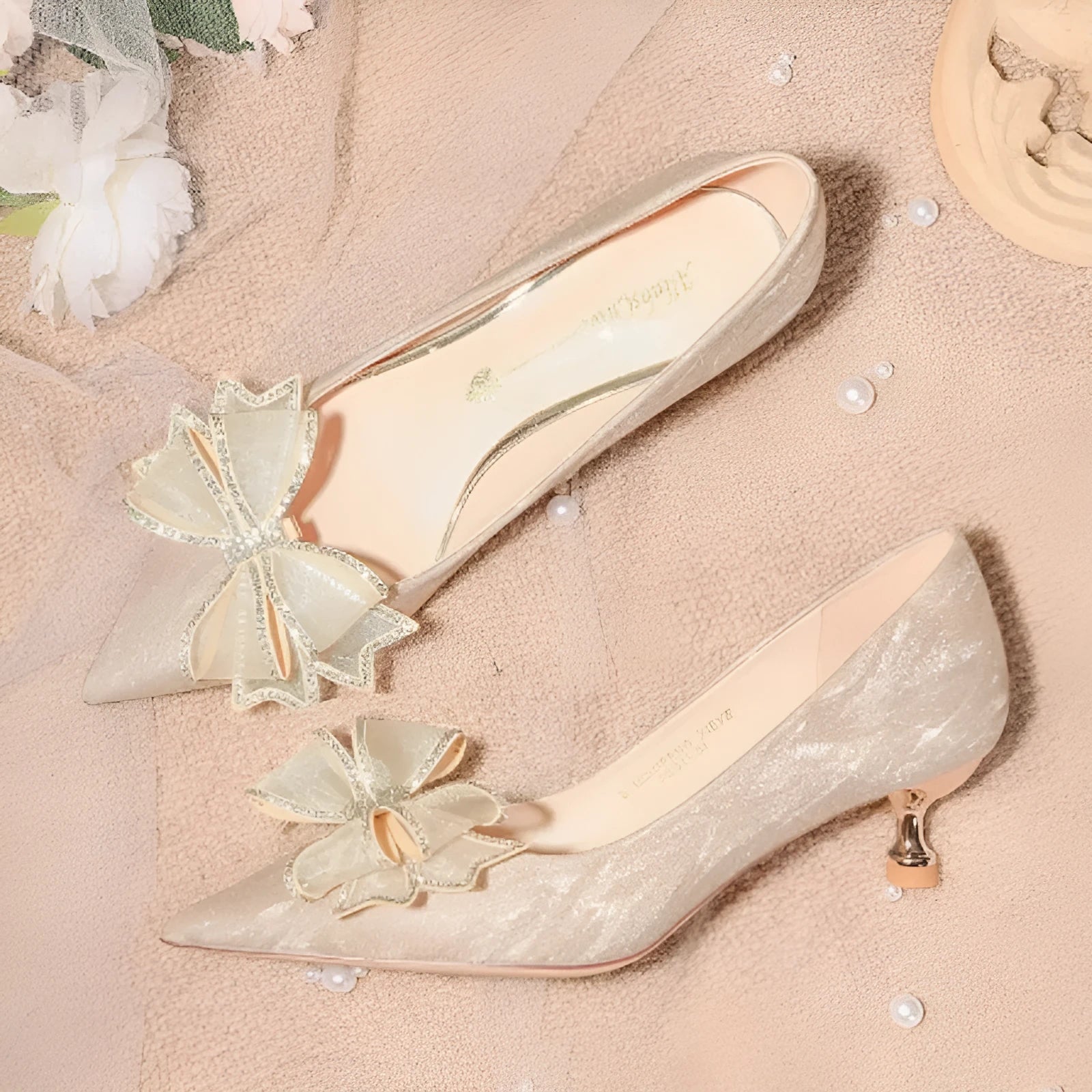 Women's champagne crystal pointed stiletto high heels with sequins for wedding occasions