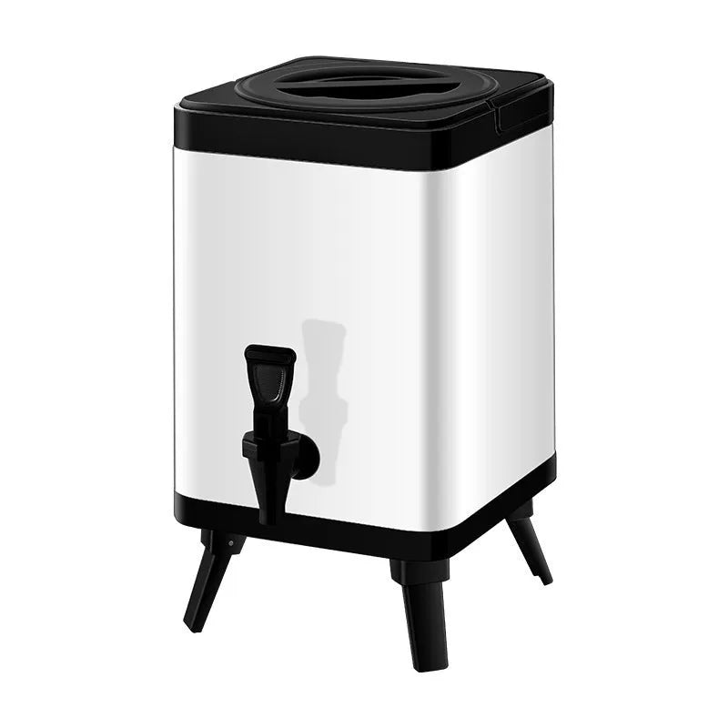 Stainless steel 8 litre milk tea bucket with square lock design in silver colour