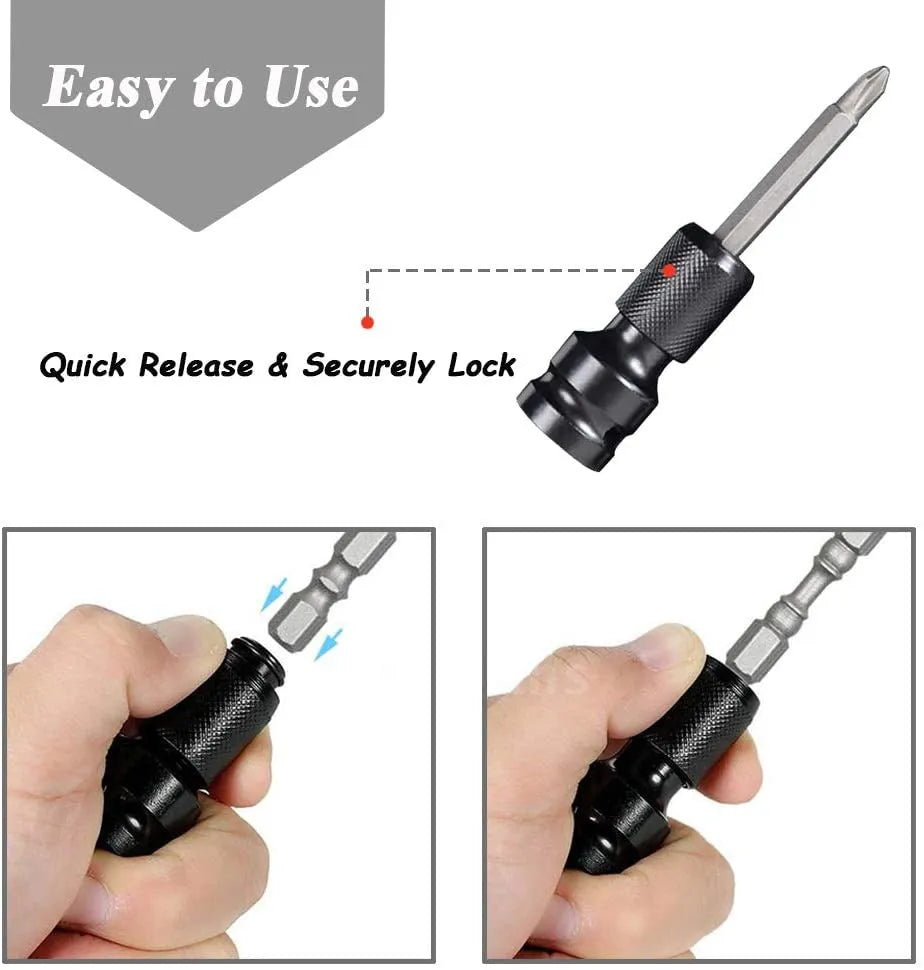 Hexagonal handle scaling bit holder with telescopic sleeve for drive size adaptation