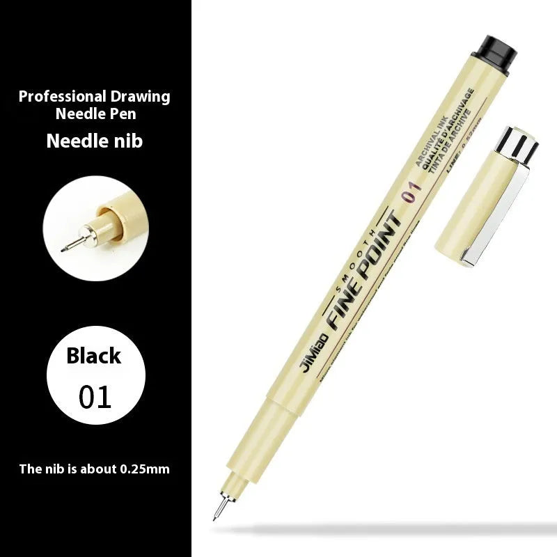 Needle pen with cartoon syringe design showing 133mm black plastic body for drawing and writing