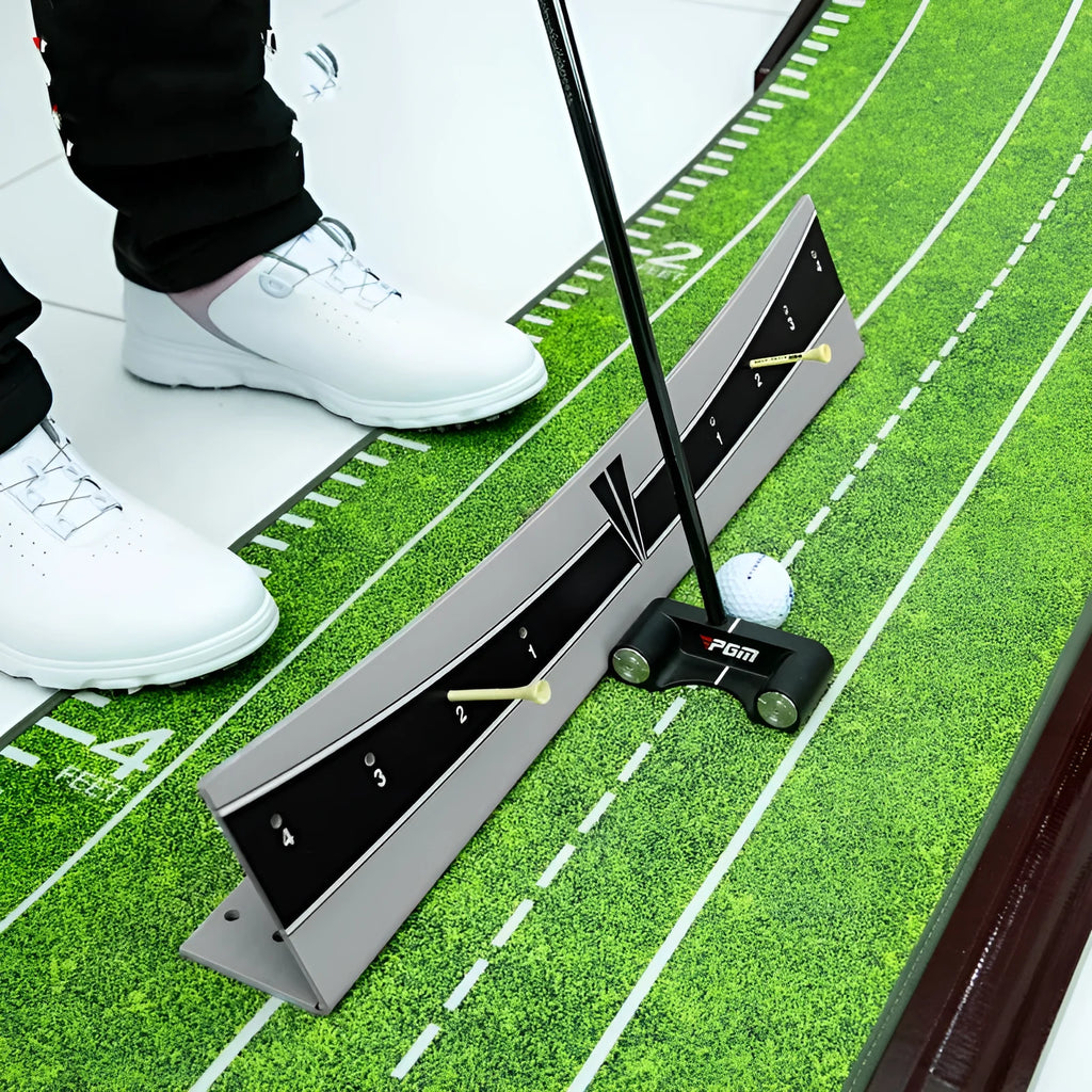 Adjustable golf putter balance simulator with PVC construction on a flat surface.